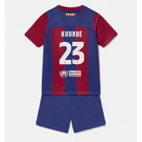 Barcelona Jules Kounde #23 Domáci Detský futbalový dres 2023-24 Krátky Rukáv (+ trenírky)